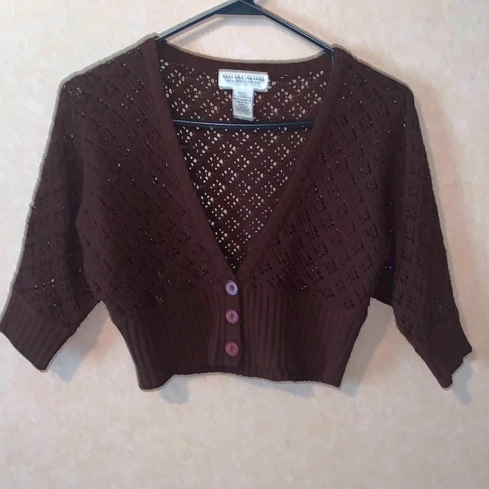 Next Era Couture Shrug Cropped Brown Knit Sweater